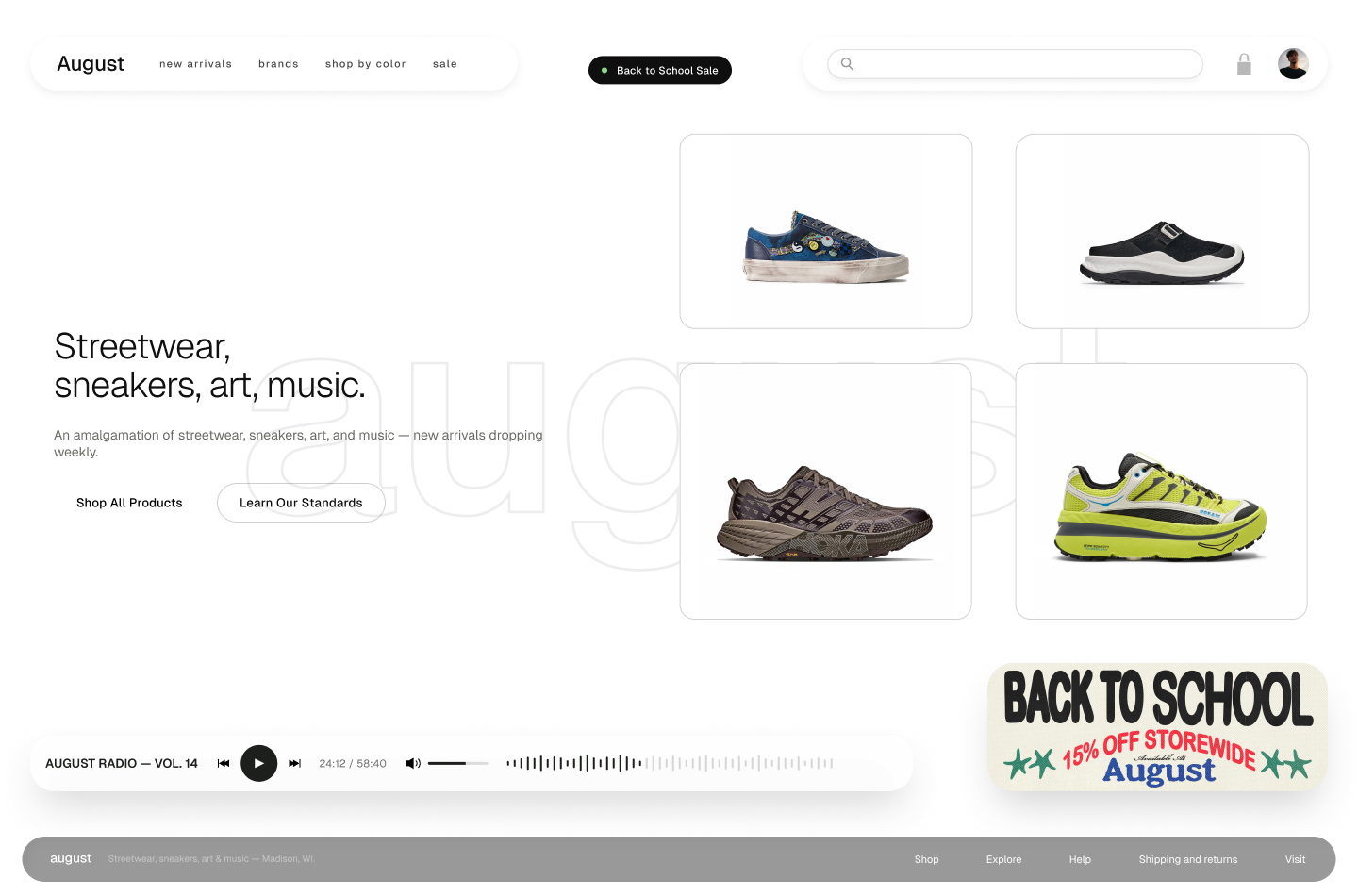 Homepage, above the fold