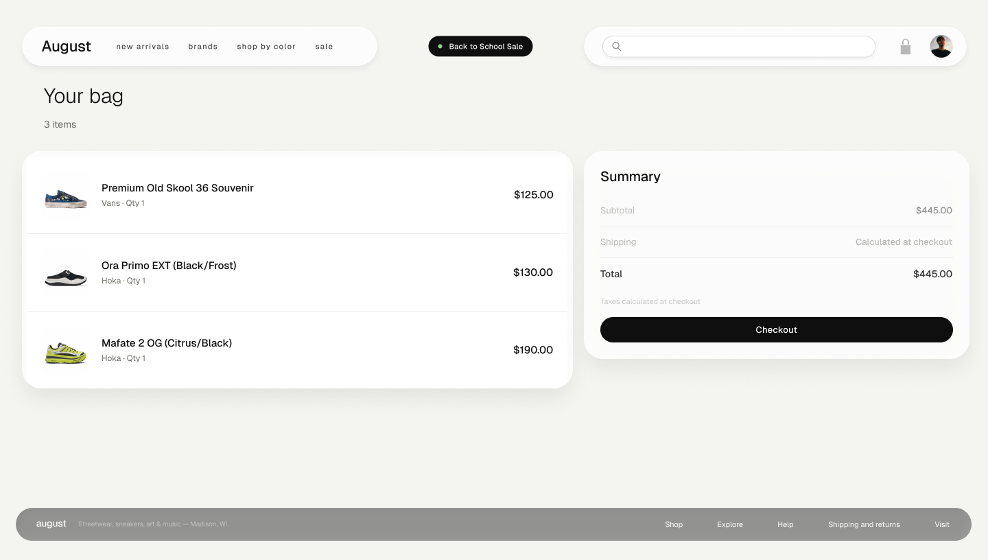 Bag and checkout